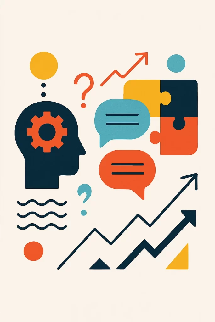 Abstract representation of life skills like communication, problem-solving, and critical thinking