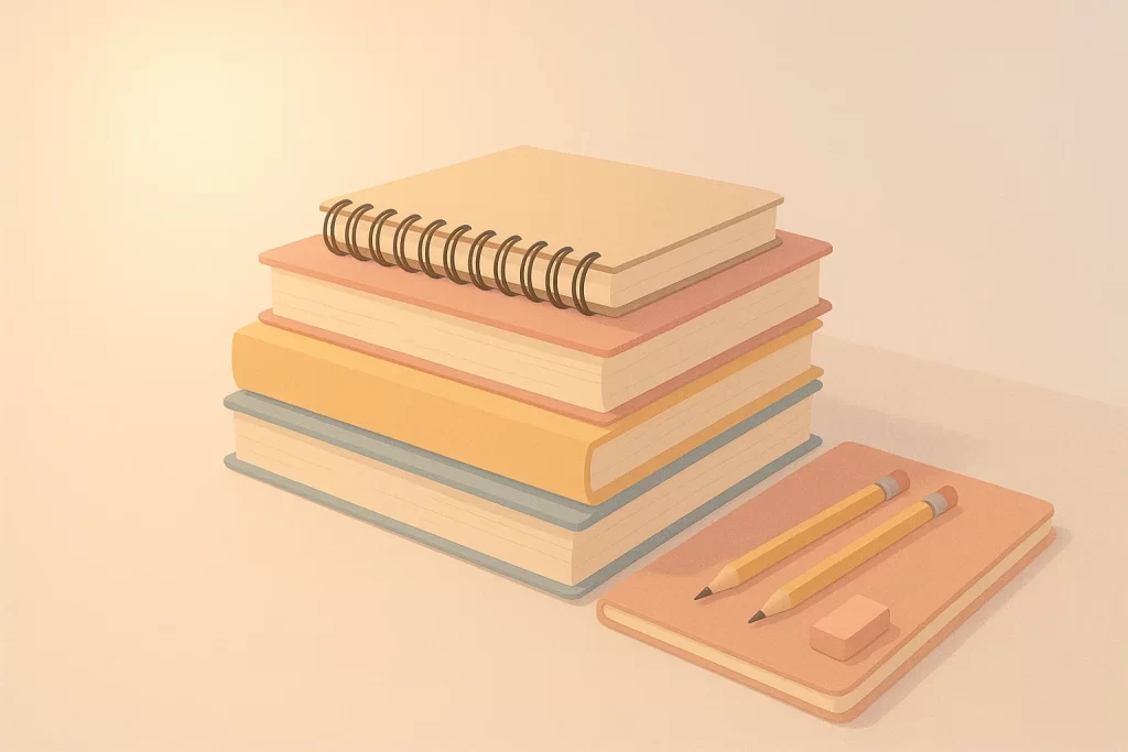 Stack of books and stationery symbolizing academic growth and learning