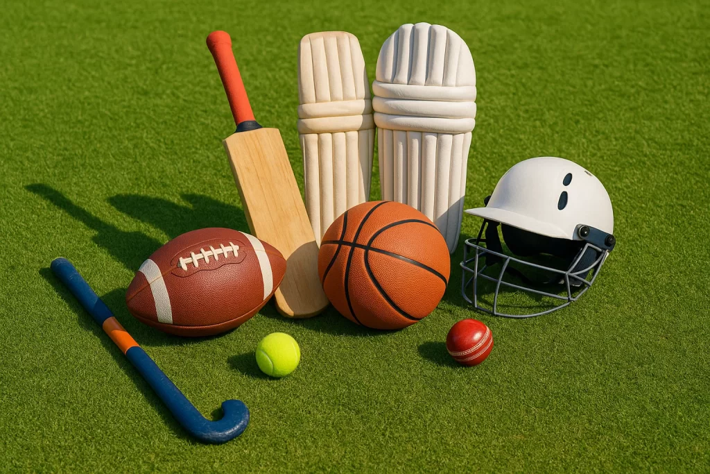 Sports equipment representing teamwork and physical skill development in schools.