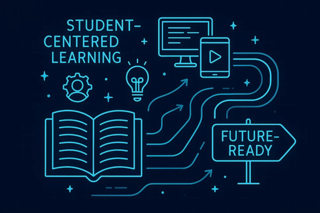 Graphic illustrating student-centered learning and pathways to future-ready skills and development.