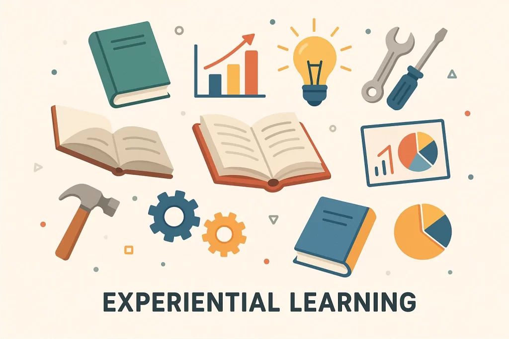 Experiential learning symbols representing practical skill development.