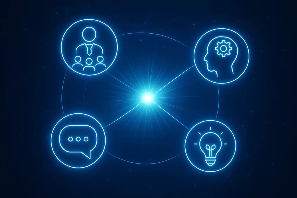 Abstract representation of skill development and holistic learning with educational icons.