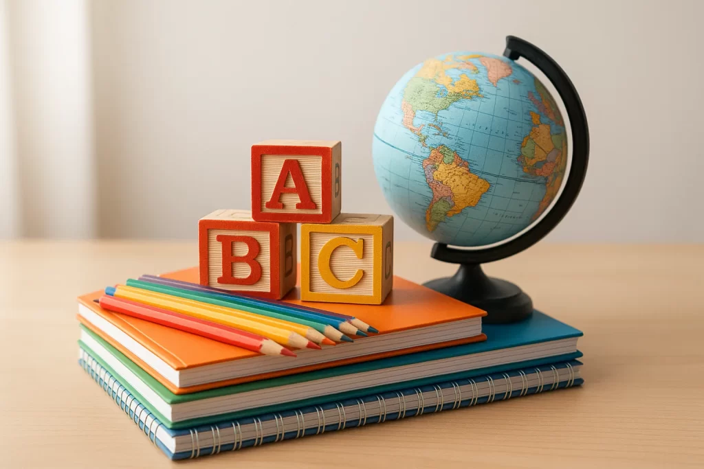 Educational supplies symbolizing learning environment and CBSE curriculum.