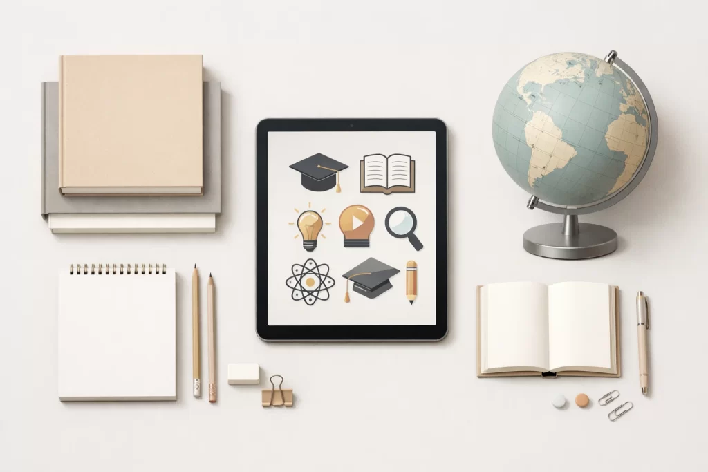 Modern CBSE learning environment with digital and traditional study tools