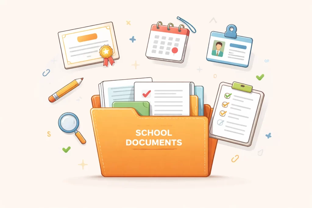 Organized documents required for school admission process